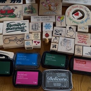 Wooden Rubber Stamp Set with Winter Designs